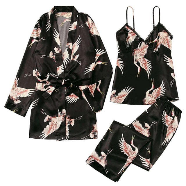 Viscose Floral 3 Piece Pajamas Homesuit Summer And Spring-Original Pajamas