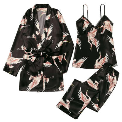 Viscose Floral 3 Piece Pajamas Homesuit Summer And Spring-Original Pajamas