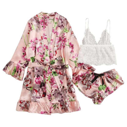 Viscose Floral 3 Piece Pajamas Homesuit Summer And Spring-Original Pajamas