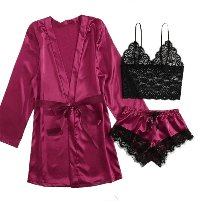 Viscose Floral 3 Piece Pajamas Homesuit Summer And Spring-Original Pajamas