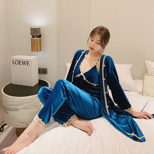 3 Piece Pajamas Velvet Set Ladies Fashion Homewear-Original Pajamas