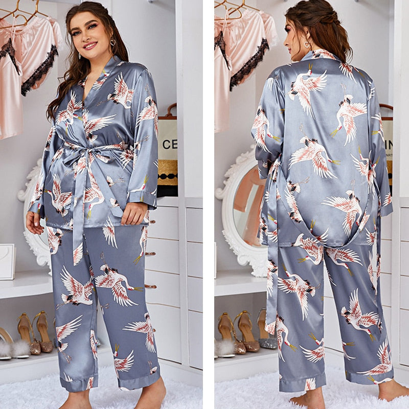 The Solid Printed Silk 3 Piece Pajama Set-Original Pajamas