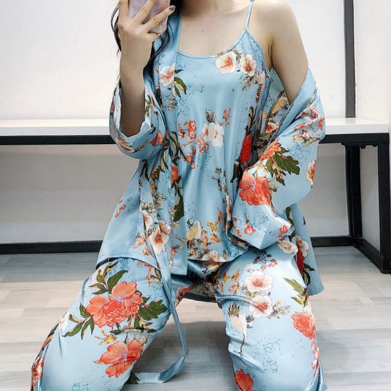The Floral Print Long Cardigan Pajama Set Original Pajamas-Original Pajamas