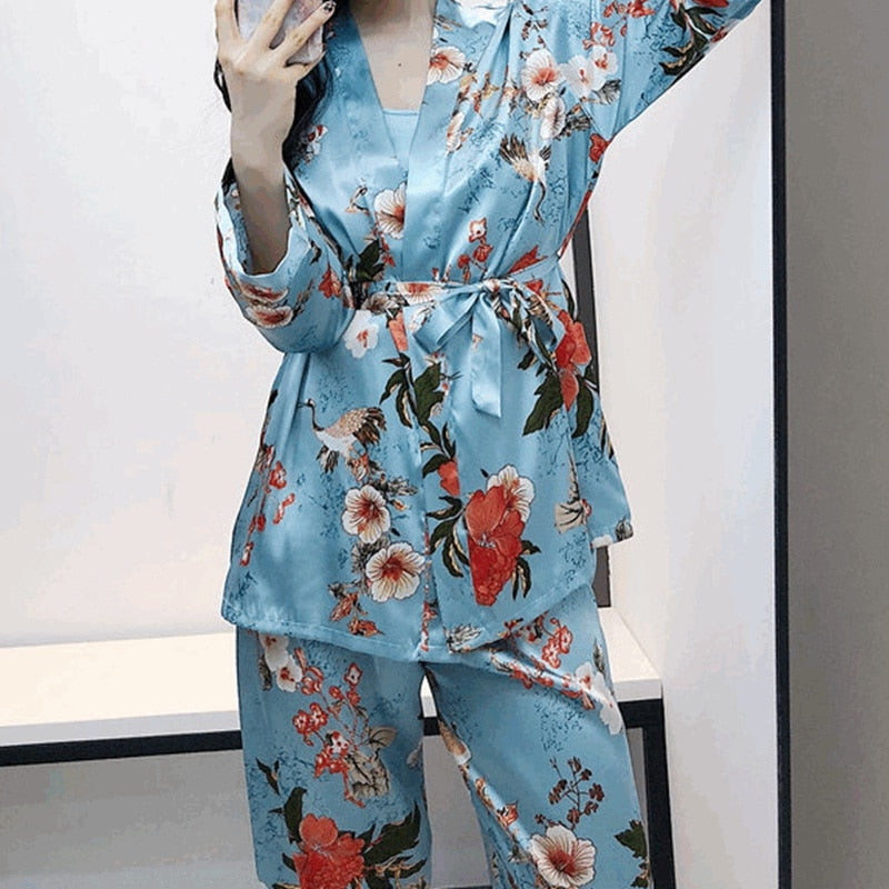 The Floral Print Long Cardigan Pajama Set Original Pajamas-Original Pajamas