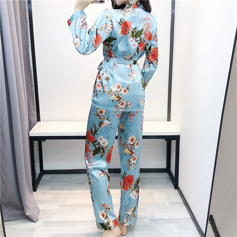 The Floral Print Long Cardigan Pajama Set Original Pajamas-Original Pajamas