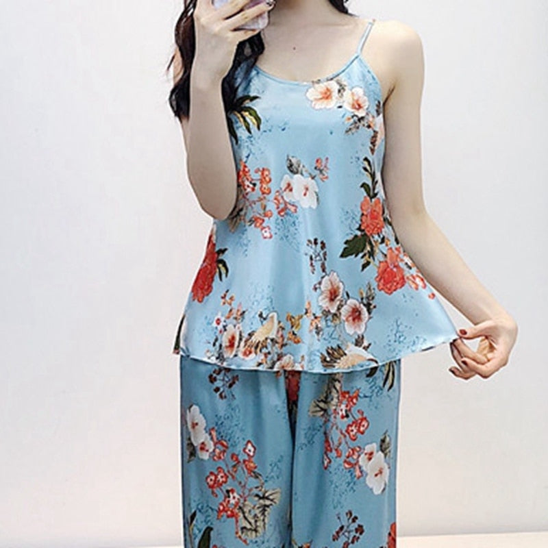 The Floral Print Long Cardigan Pajama Set Original Pajamas-Original Pajamas