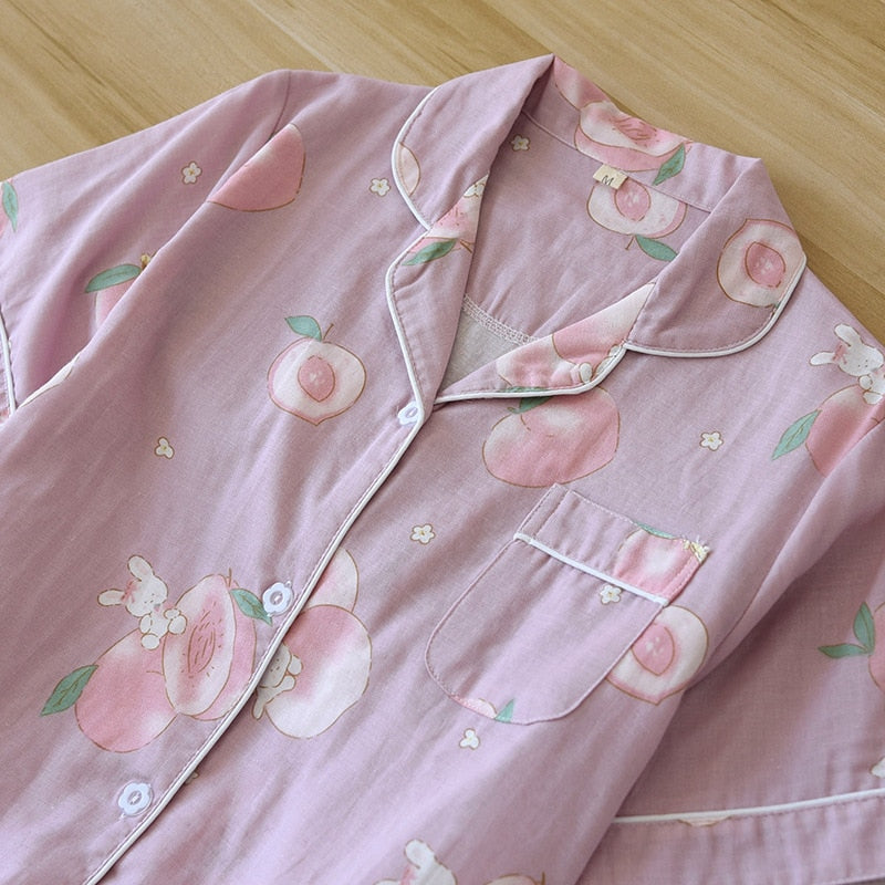 The Cartoon Fruit Print 3 Piece Vibrant Women Pajama Set-Original Pajamas