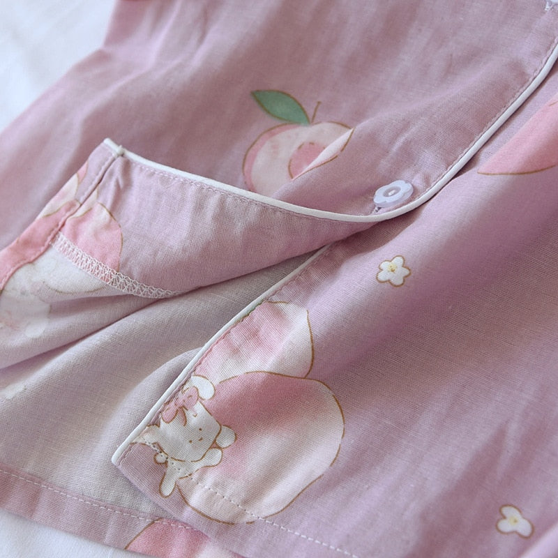 The Cartoon Fruit Print 3 Piece Vibrant Women Pajama Set-Original Pajamas