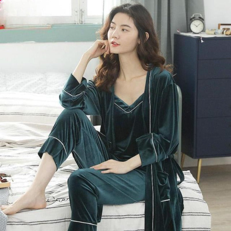 The Solid V-Neck Cardigan Pajama Set Original Pajamas-Original Pajamas