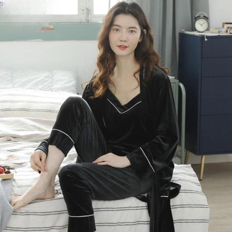 The Solid V-Neck Cardigan Pajama Set Original Pajamas-Original Pajamas