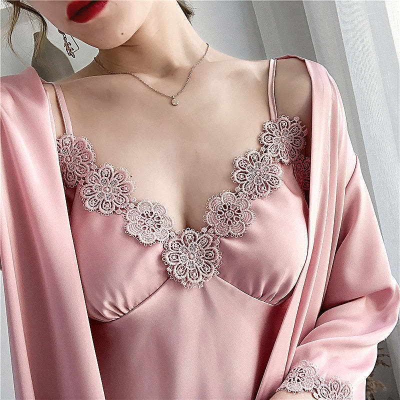 The Lace 3 Piece Pajama Set With Robe For Women-Original Pajamas