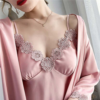 The Lace 3 Piece Pajama Set With Robe For Women-Original Pajamas