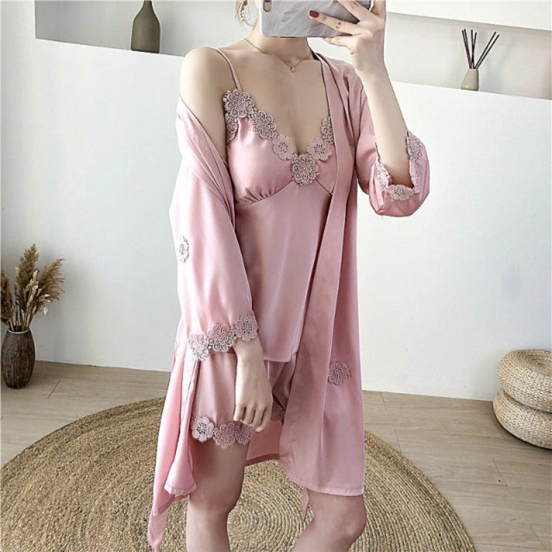 The Lace 3 Piece Pajama Set With Robe For Women-Original Pajamas