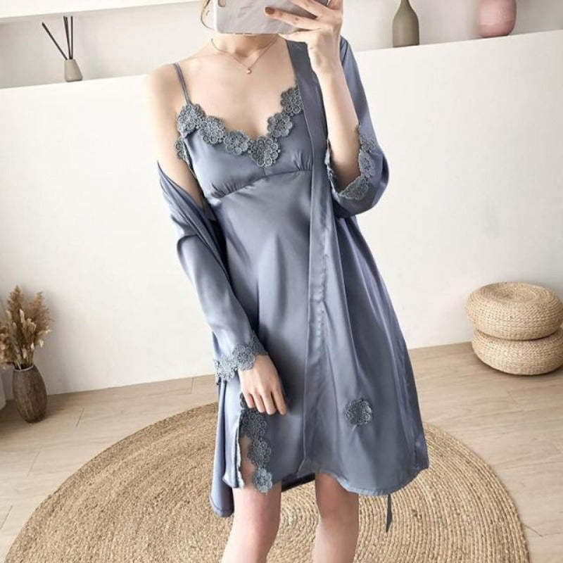 The Lace 3 Piece Pajama Set With Robe For Women-Original Pajamas