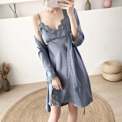 The Lace 3 Piece Pajama Set With Robe For Women-Original Pajamas