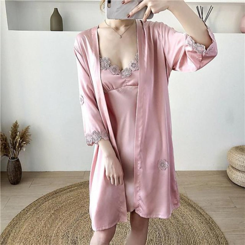 The Lace 3 Piece Pajama Set With Robe For Women-Original Pajamas