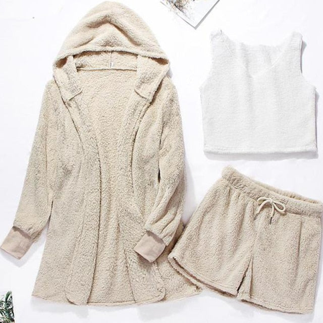 Solid Autumn Winter Sleepwear 3 Piece Pajama Set-Original Pajamas