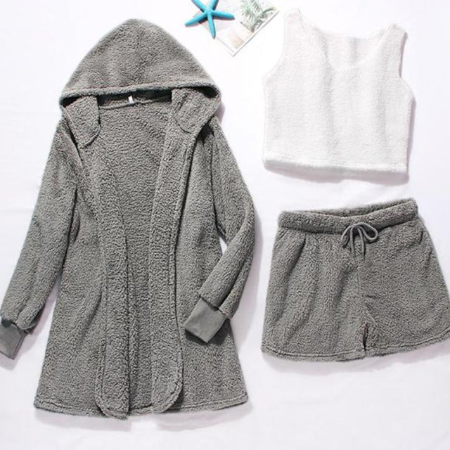 Solid Autumn Winter Sleepwear 3 Piece Pajama Set-Original Pajamas