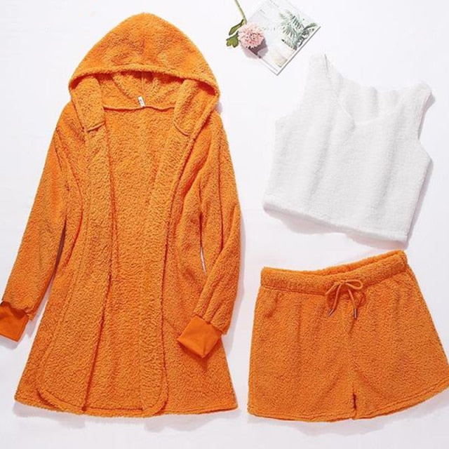 Solid Autumn Winter Sleepwear 3 Piece Pajama Set-Original Pajamas