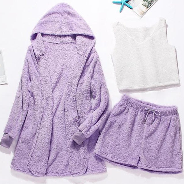Solid Autumn Winter Sleepwear 3 Piece Pajama Set-Original Pajamas