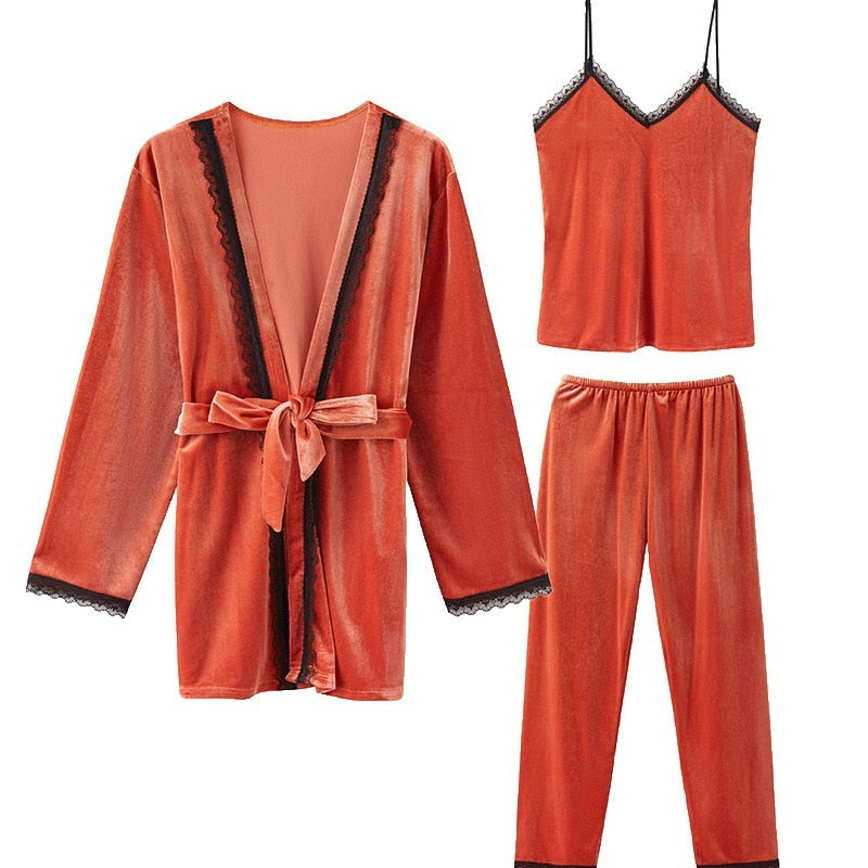 Velour 3 Pieces Pajamas Suit Autumn Winter Sleepwear-Original Pajamas