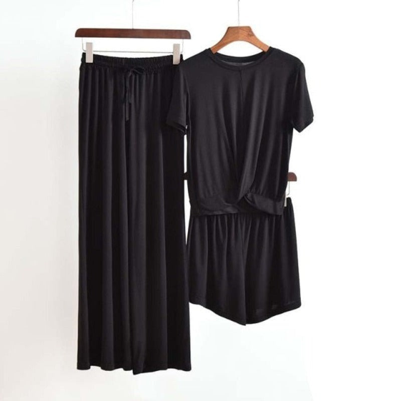 3 Piece Set Home Suit for Women Modal Fabric Loungewear-Original Pajamas