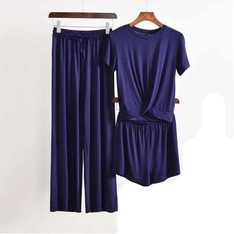 3 Piece Set Home Suit for Women Modal Fabric Loungewear-Original Pajamas