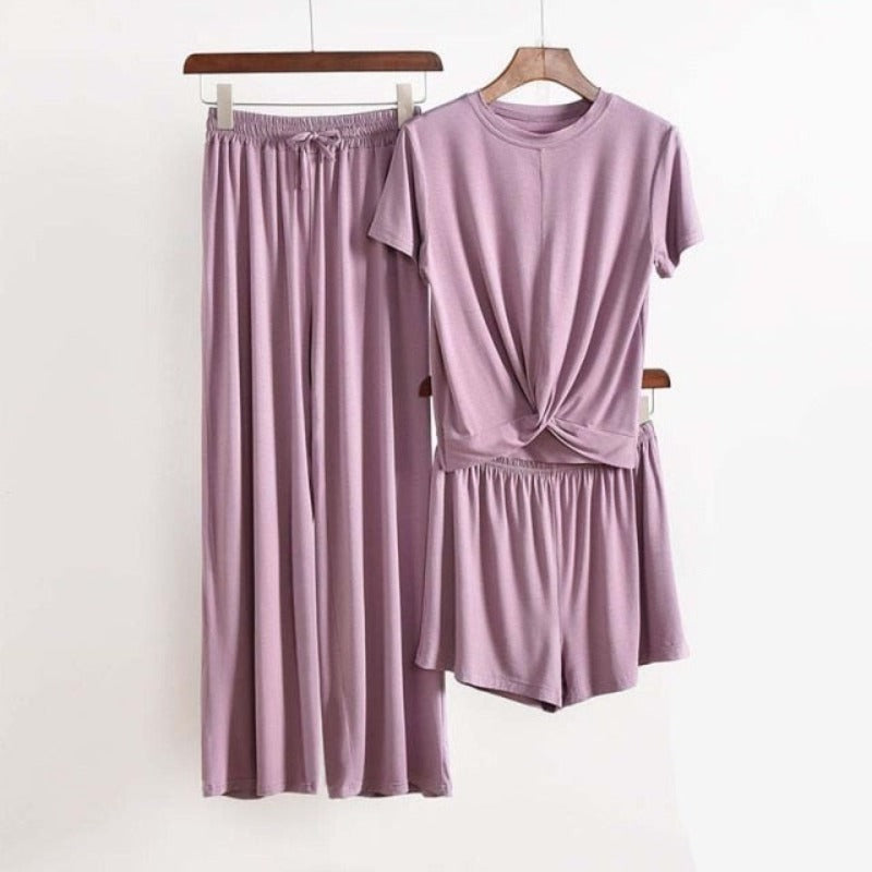 3 Piece Set Home Suit for Women Modal Fabric Loungewear-Original Pajamas