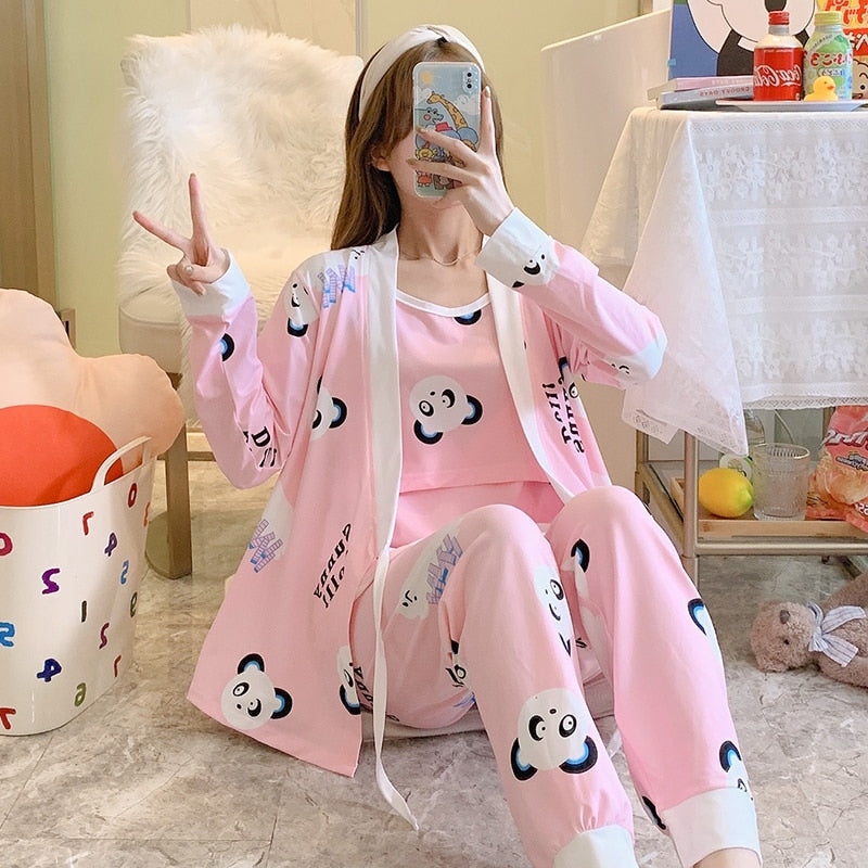 The Cute Panda Pajama Women 3 Piece Pajama Set-Original Pajamas