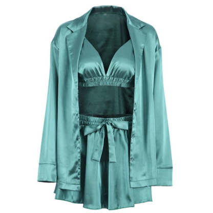 Women 3 Pieces Pajamas Crop Top Shorts Sleepwear Luxury-Original Pajamas