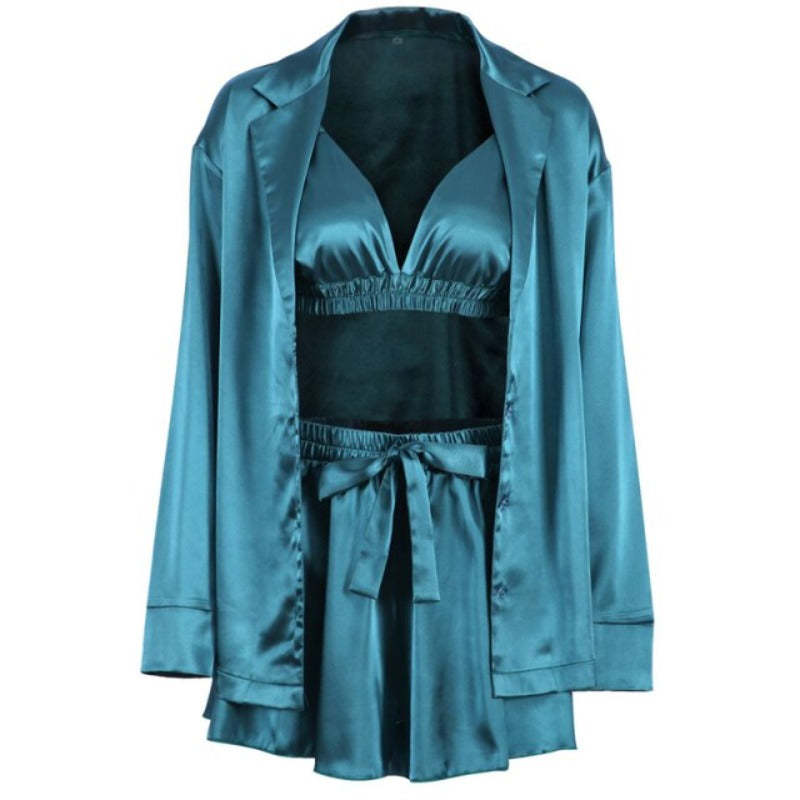 Women 3 Pieces Pajamas Crop Top Shorts Sleepwear Luxury-Original Pajamas