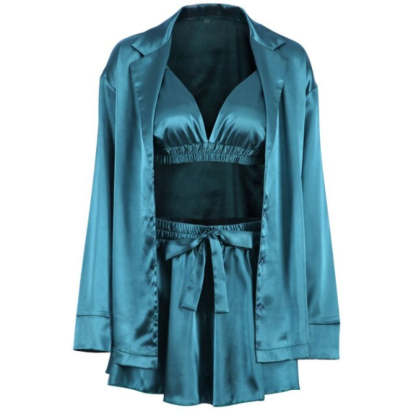 Women 3 Pieces Pajamas Crop Top Shorts Sleepwear Luxury-Original Pajamas