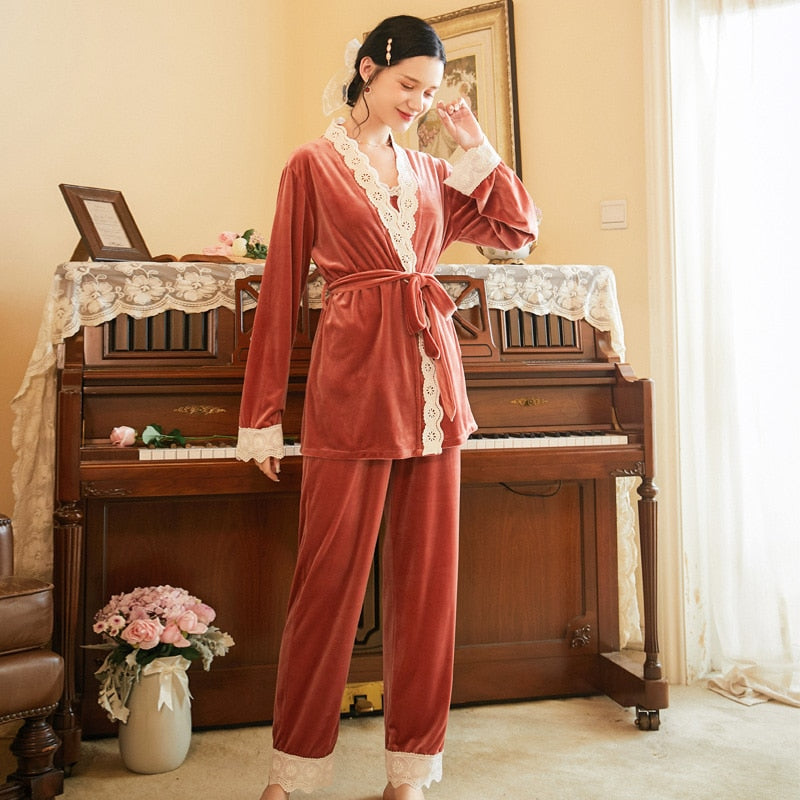 The Pink Laced Robe Pajama Set Original Pajamas-Original Pajamas