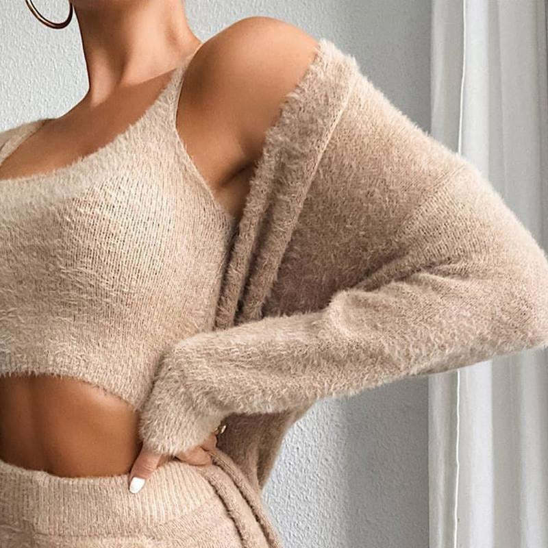 3 Piece Pj Set Crop Tops Long Pants Homesuit Casual-Original Pajamas