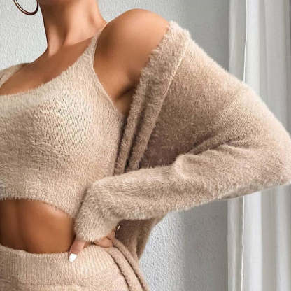 3 Piece Pj Set Crop Tops Long Pants Homesuit Casual-Original Pajamas