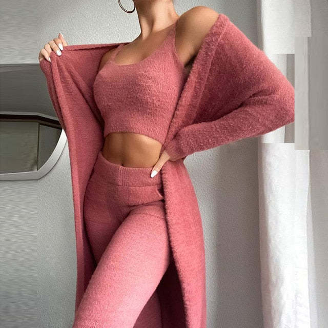 3 Piece Pj Set Crop Tops Long Pants Homesuit Casual-Original Pajamas