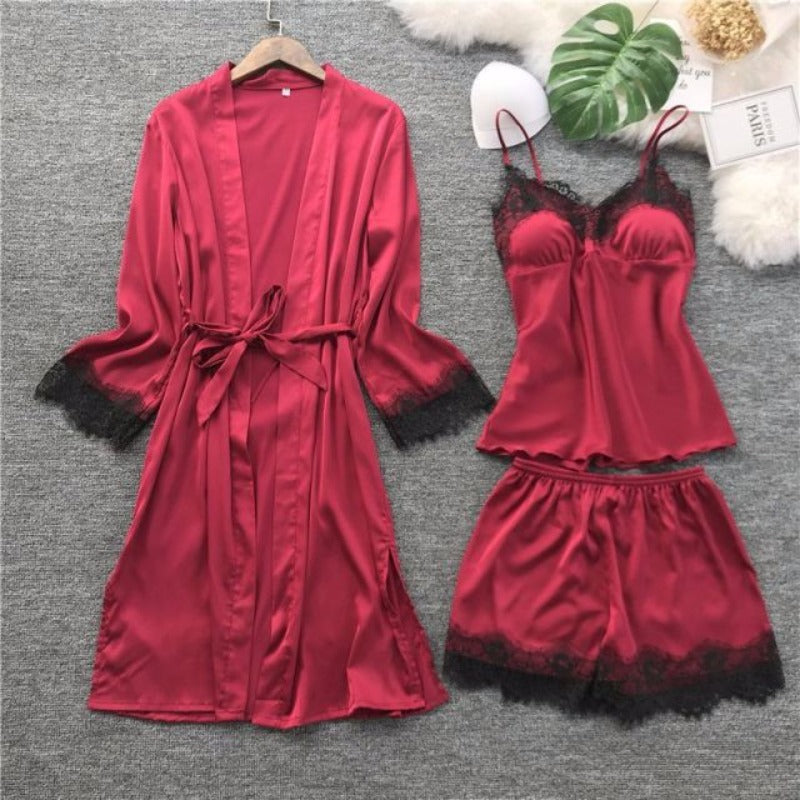 The Satin Padded Lace Pajama Set Original Pajamas-Original Pajamas