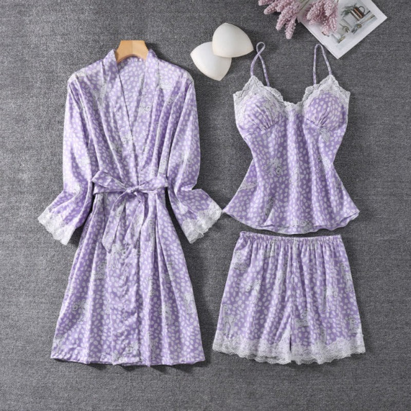 The V-Neck Dot Printed 3 Piece Pajama Set-Original Pajamas
