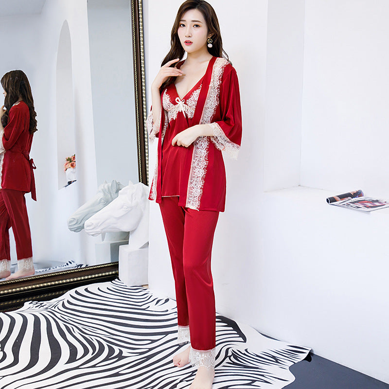 The V-Neck 3 Piece Long Pajama Set Original Pajamas-Original Pajamas