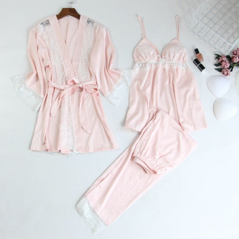 The V-Neck 3 Piece Long Pajama Set Original Pajamas-Original Pajamas