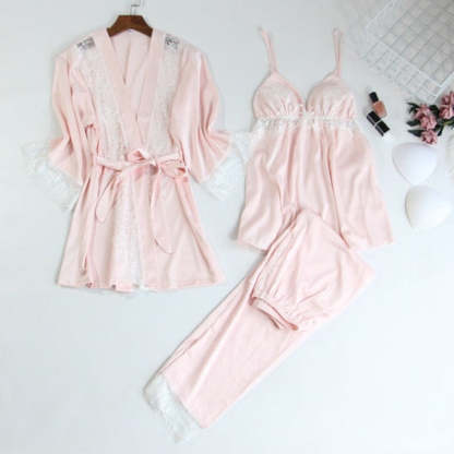 The V-Neck 3 Piece Long Pajama Set Original Pajamas-Original Pajamas