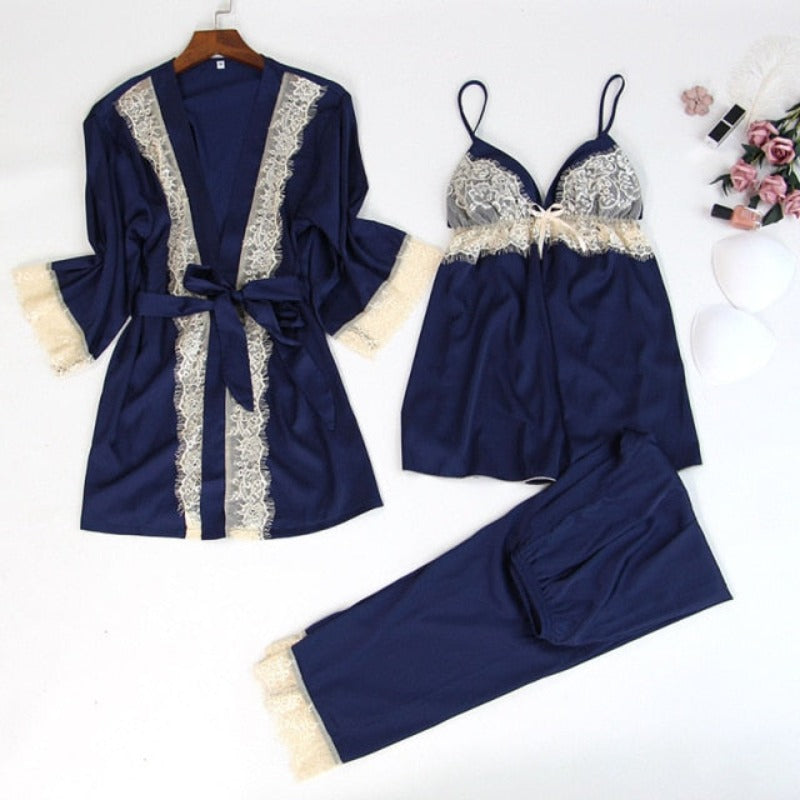 The V-Neck 3 Piece Long Pajama Set Original Pajamas-Original Pajamas
