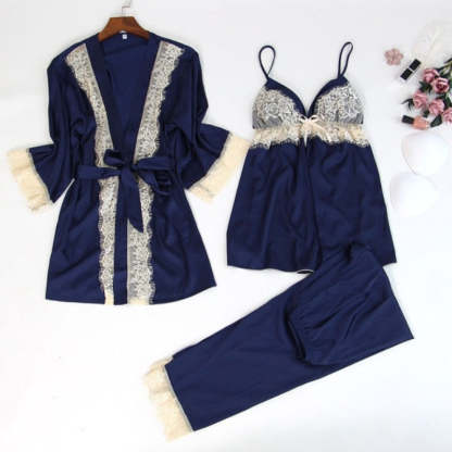 The V-Neck 3 Piece Long Pajama Set Original Pajamas-Original Pajamas