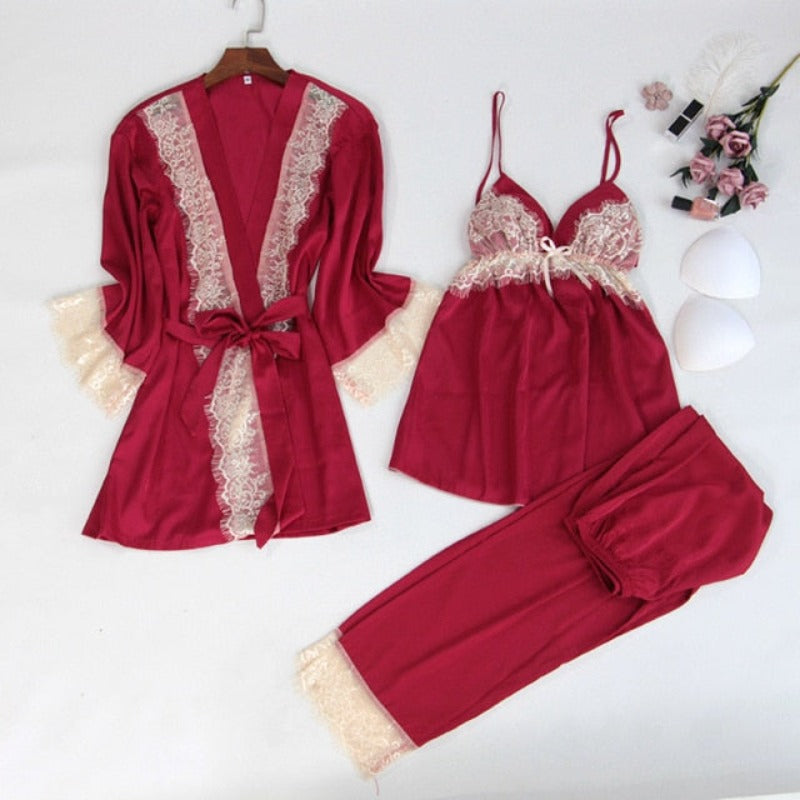 The V-Neck 3 Piece Long Pajama Set Original Pajamas-Original Pajamas