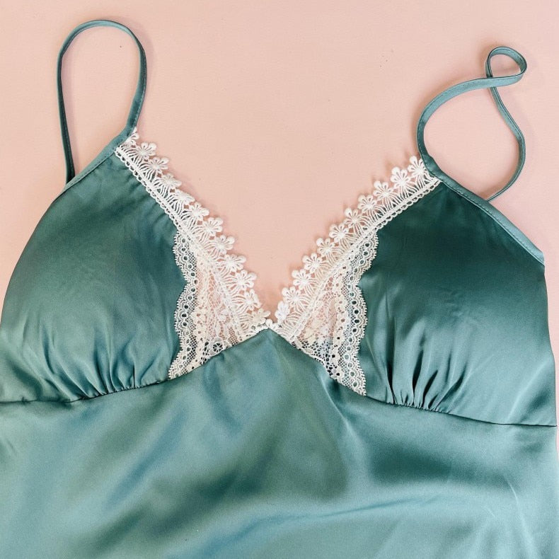 Women Satin Lace Summer Sleepwear 3 Piece Pajamas-Original Pajamas