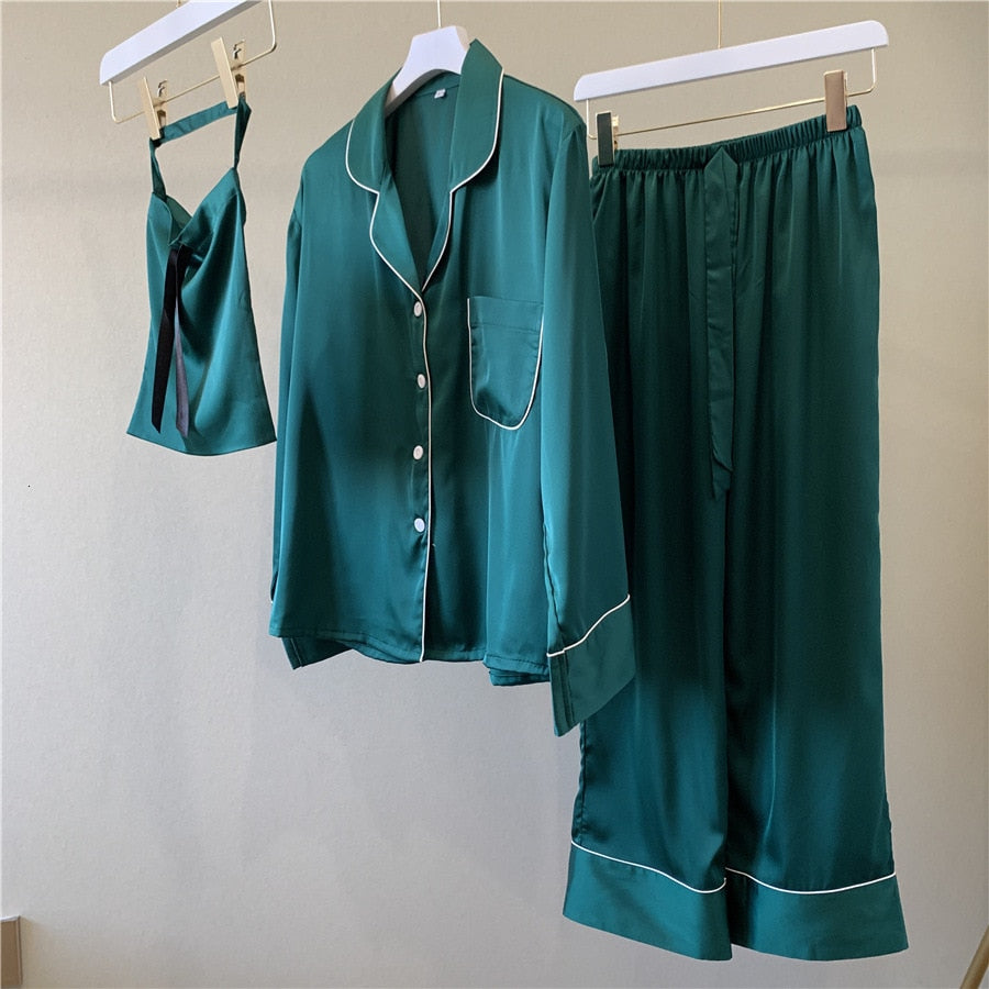 The Solid Satin 3 Pieces Original Pajamas-Original Pajamas