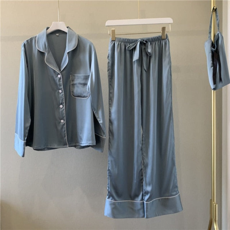 The Solid Satin 3 Pieces Original Pajamas-Original Pajamas