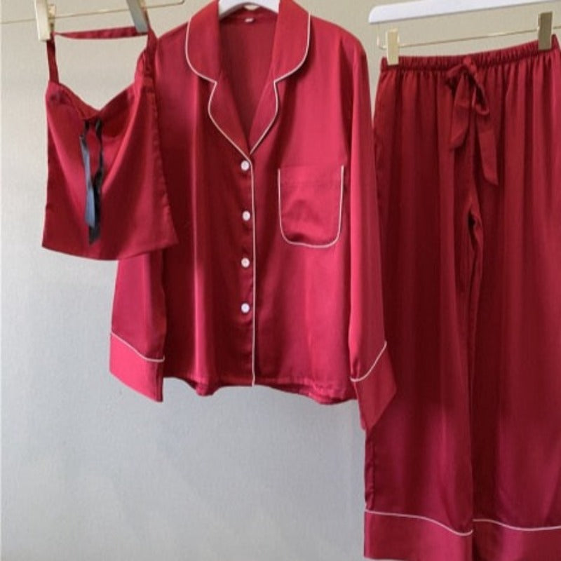 The Solid Satin 3 Pieces Original Pajamas-Original Pajamas
