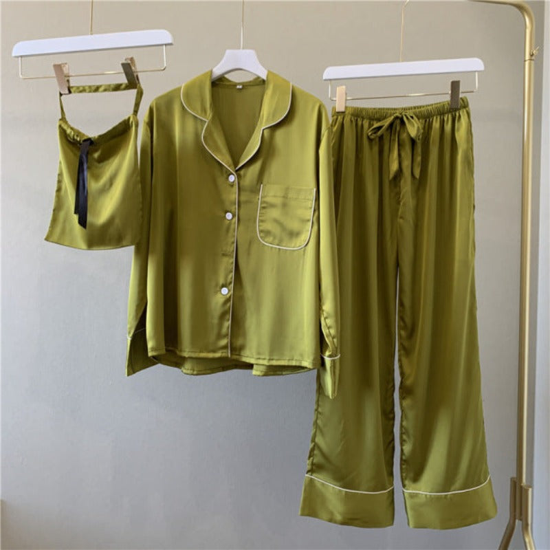 The Solid Satin 3 Pieces Original Pajamas-Original Pajamas