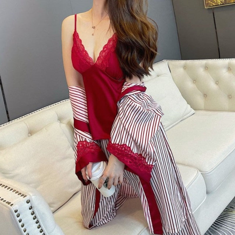 Satin Sleep Suit Lace Nightwear For Women-Original Pajamas